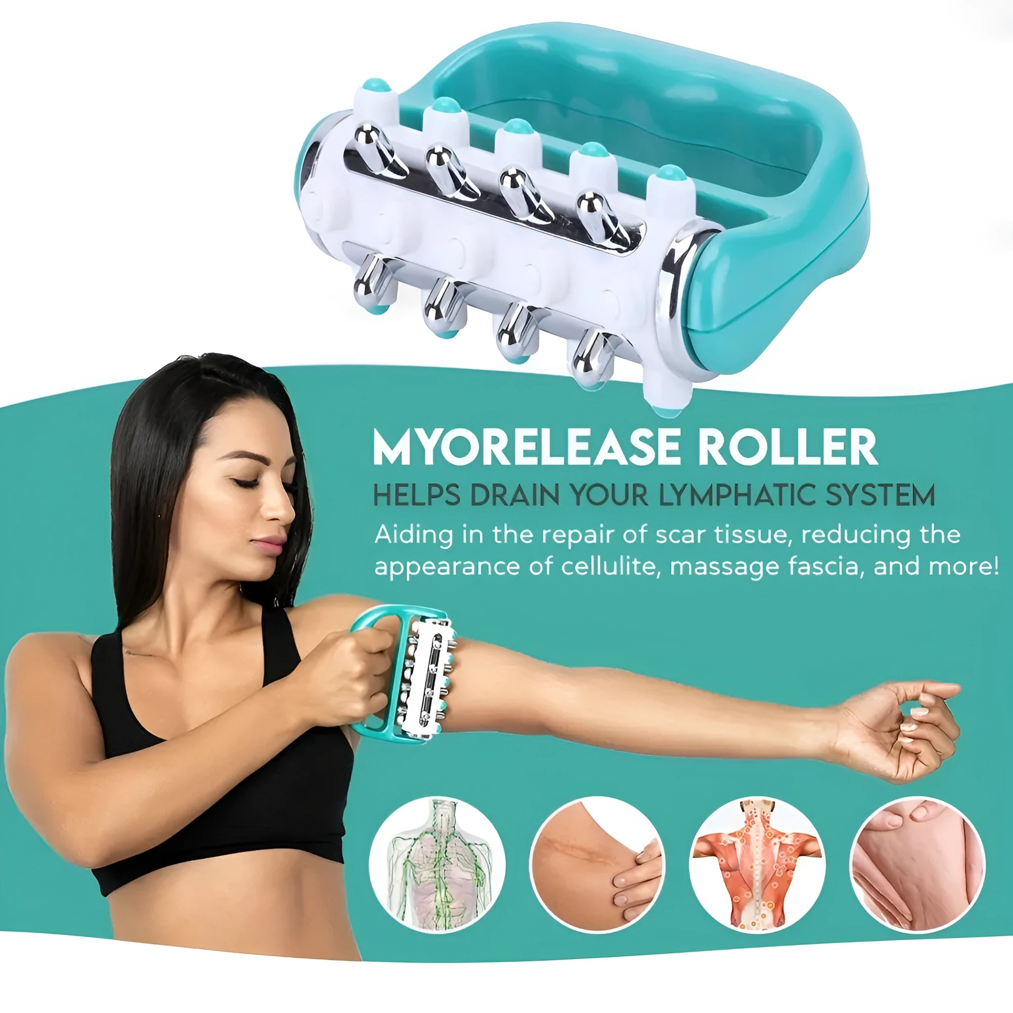 Mini plastic cellulite massager roller in blue with ergonomic grip for deep tissue massage