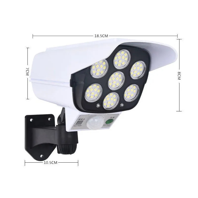 Solar simulation monitor lamp for outdoor security with waterproof LED illumination and motion sensor