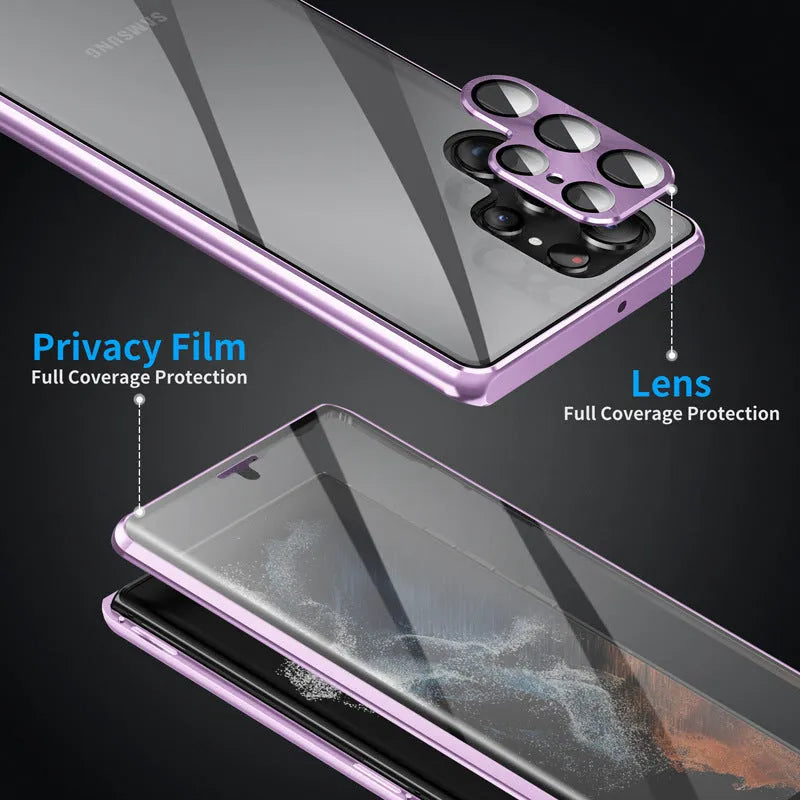 Metal magnetic phone case with privacy mirror for Samsung S24 Ultra in multiple colour options