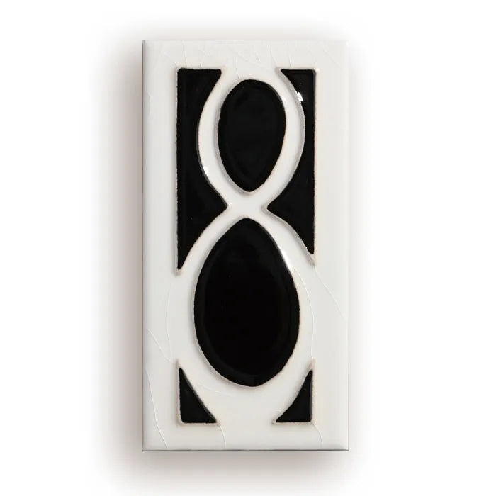 Handmade retro style enamel ceramic door plate showing a number, 76mm by 152mm.