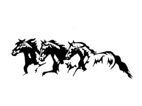Three horses motif car decal sticker in black, measuring 25 by 8 centimetres.