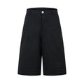 Mid-length wide leg straight denim trousers in black colour with loose fit design