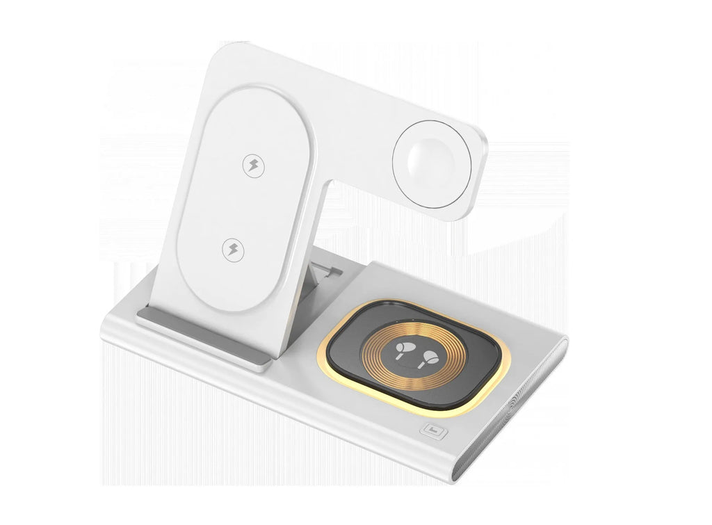Black folding four-in-one wireless charger for phone and watch, 165X141.4X19MM plastic USB charging station