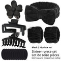 16-piece bow washing face hair band set in assorted colours with plaid pattern on OPP packaging