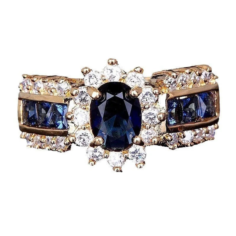 Personalised unisex zinc alloy fashion ring with diamond-set sunflower or square-cut zircon designs in sizes 6 to 11