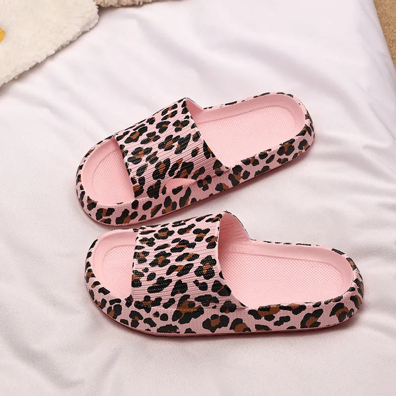 Women's leopard print slippers with thick EVA sole in Korean style sandal design
