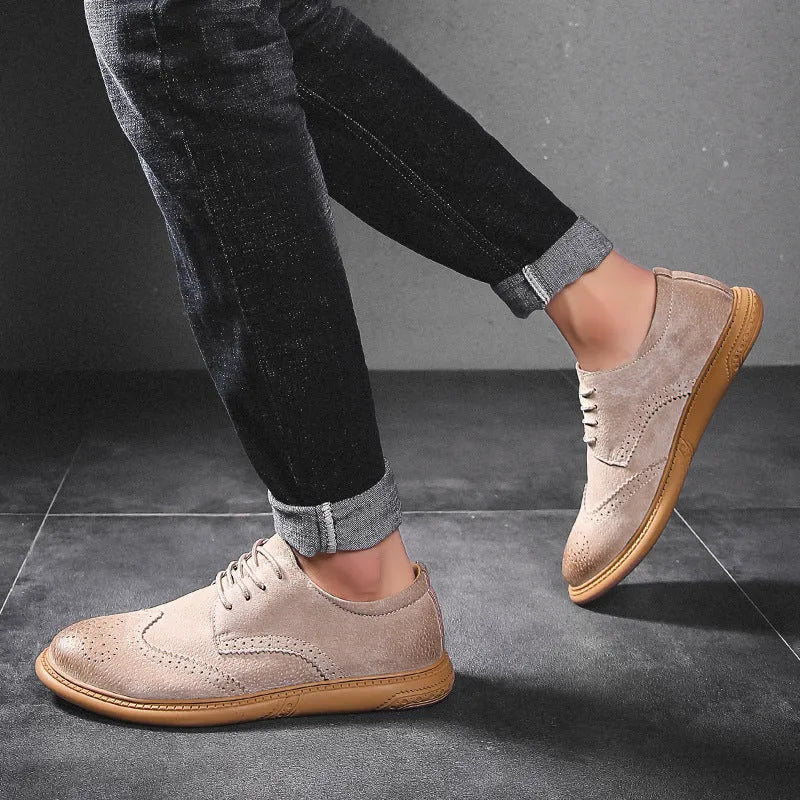 Men's business formal leather lace-up shoes with cowhide construction and rubber soles