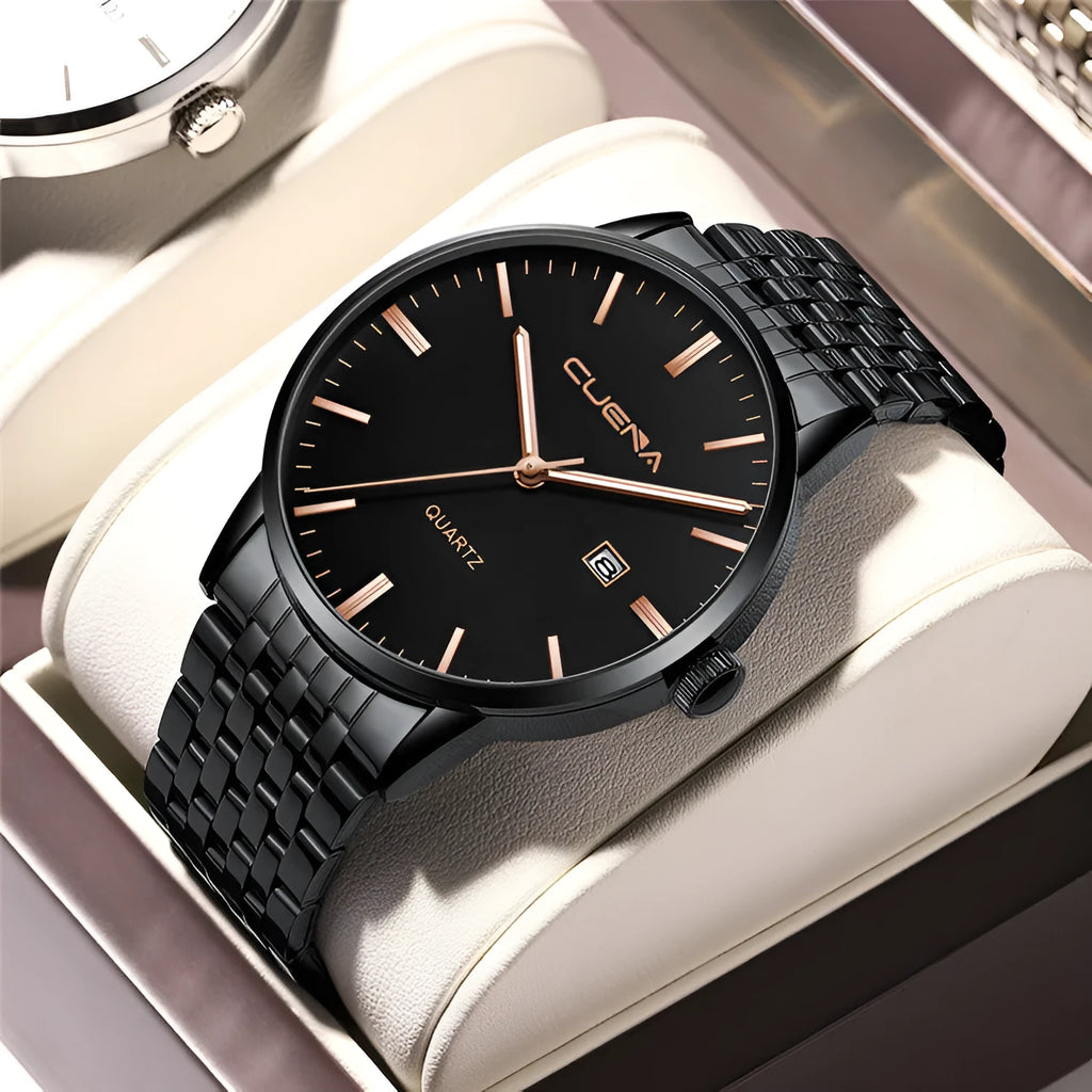 Men's sports business quartz watch with alloy case, mineral glass mirror, and 4.3cm dial in silvery white flour