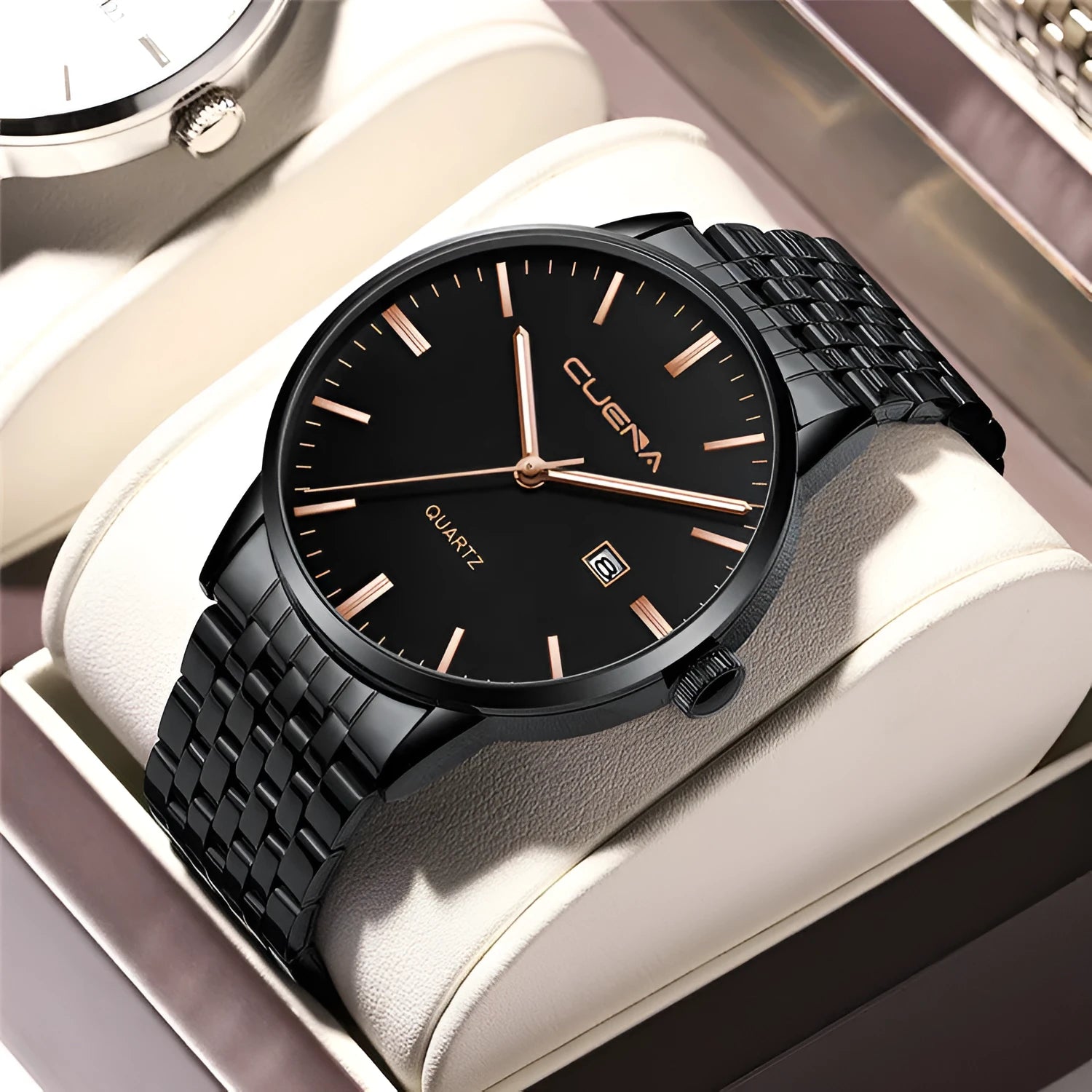 Men's sports business quartz watch with alloy case, mineral glass mirror, and 4.3cm dial in silvery white flour