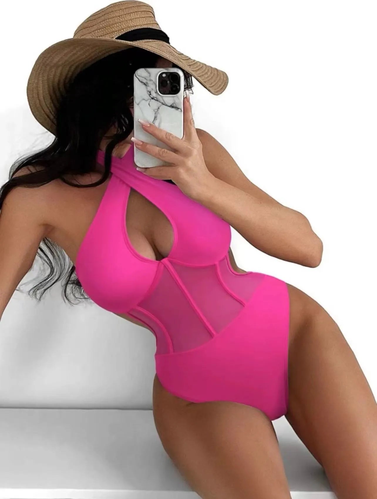 Women's black one-piece swimsuit bikini made from nylon and polyester spandex fabric