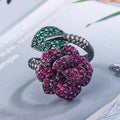 Black gold geometric flower ring with simulation red corundum on copper