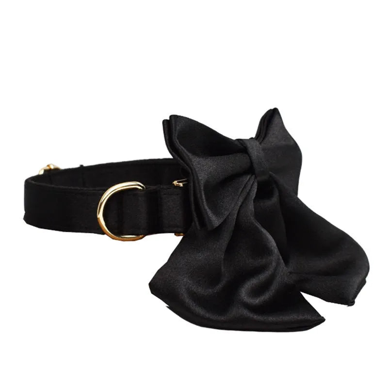 Cloth dog collar and leash set with matching decorative bow and dog vest in various sizes