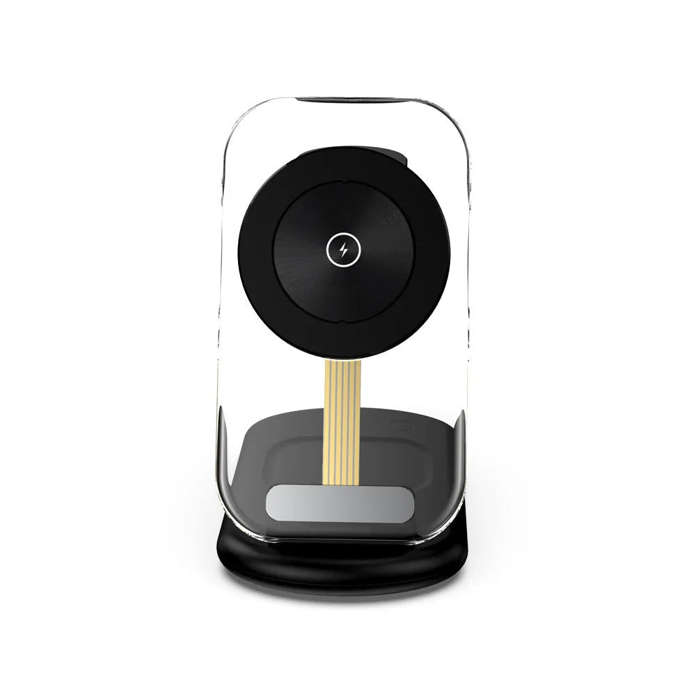 Transparent magnetic wireless charger folded showing internal components