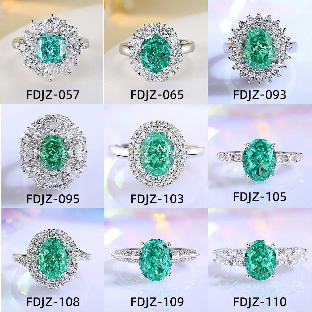 S925 sterling silver geometric ring with ellipse detail, inlaid emerald, and high carbon diamond in a Palaibahao colour.