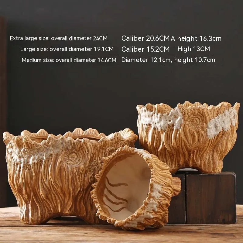 Ceramic flower pot wood shaped tree root design extra large size for succulent plants home gardening