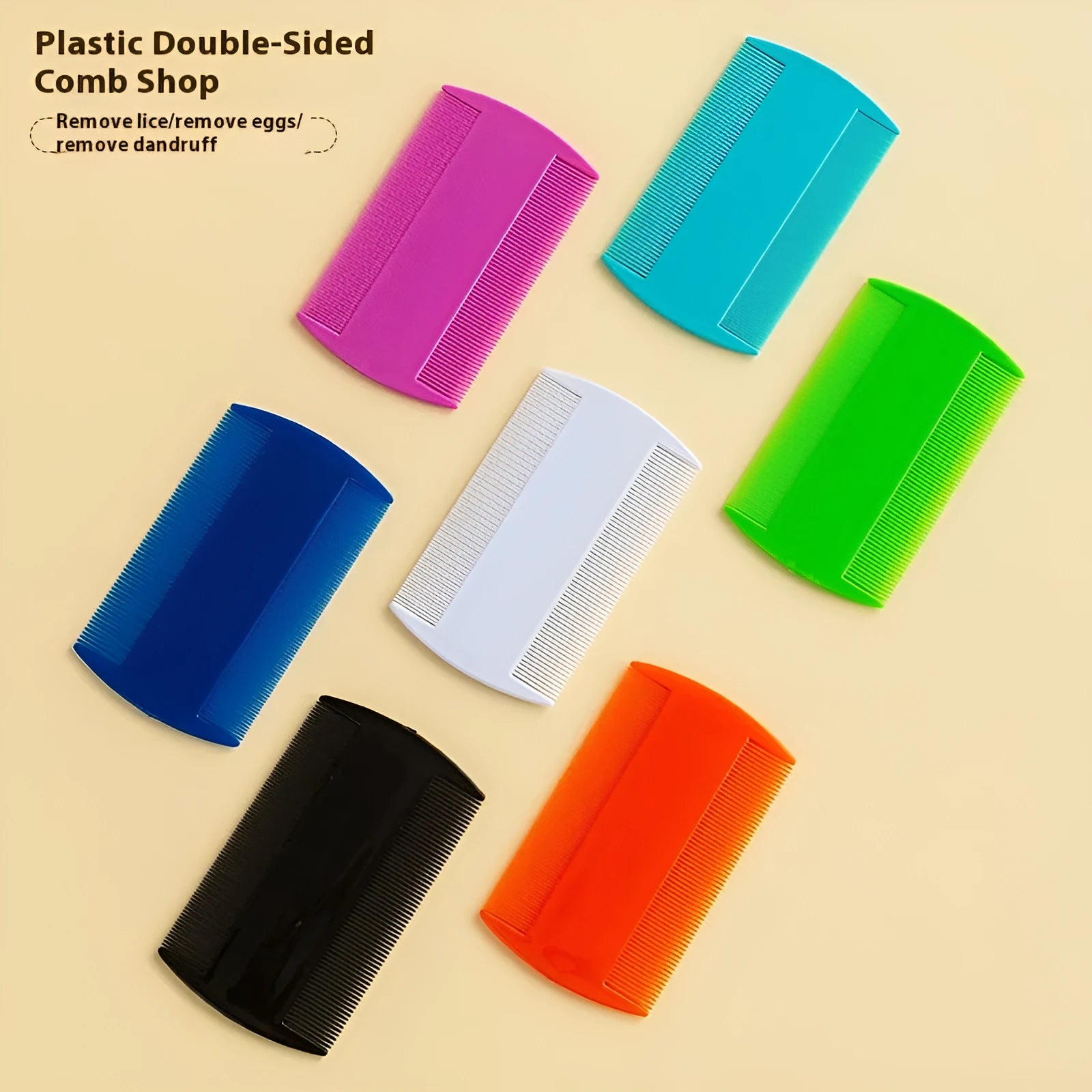 A white plastic fine-toothed double-sided flea and lice comb measuring 8cm.
