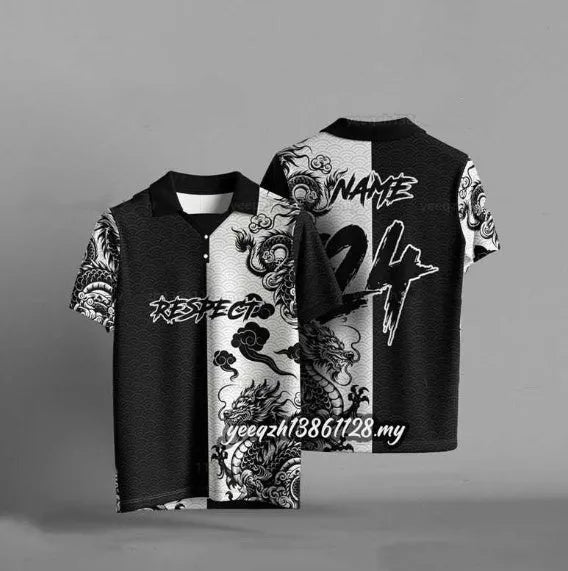 Black loose fit men's short sleeve t-shirt with a 3D digital printed graphic design.