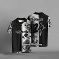 Black loose fit men's short sleeve t-shirt with a 3D digital printed graphic design.