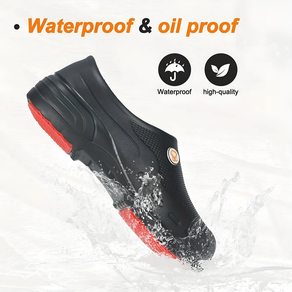 Men's non-slip work shoes orange and black PU upper rubber sole for adult men