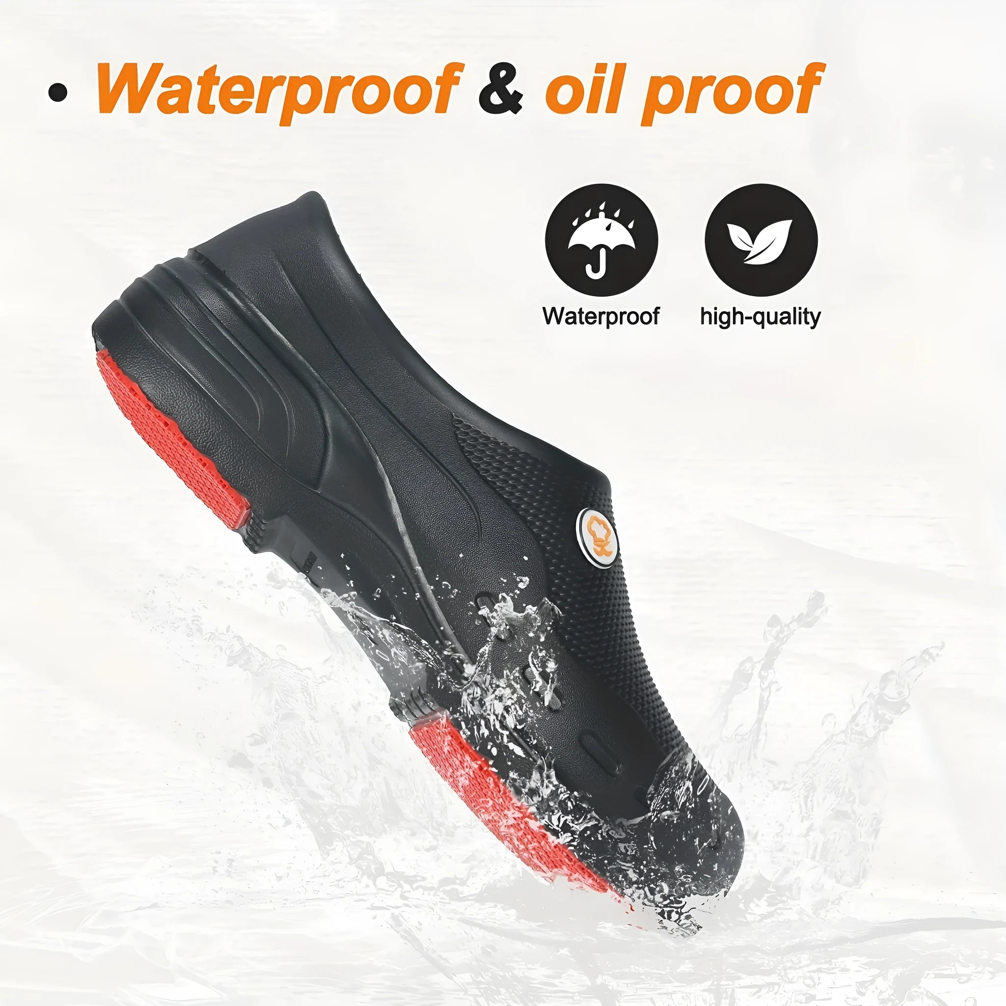 Men's non-slip work shoes orange and black PU upper rubber sole for adult men