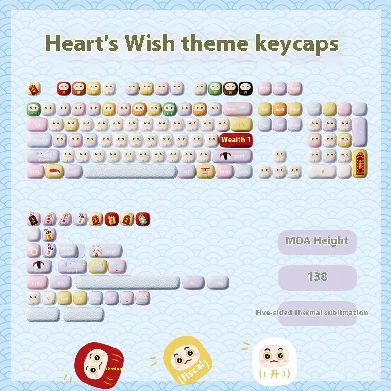 Sublimation printed cartoon pig theme mechanical keyboard keycaps full set with colourful party artwork