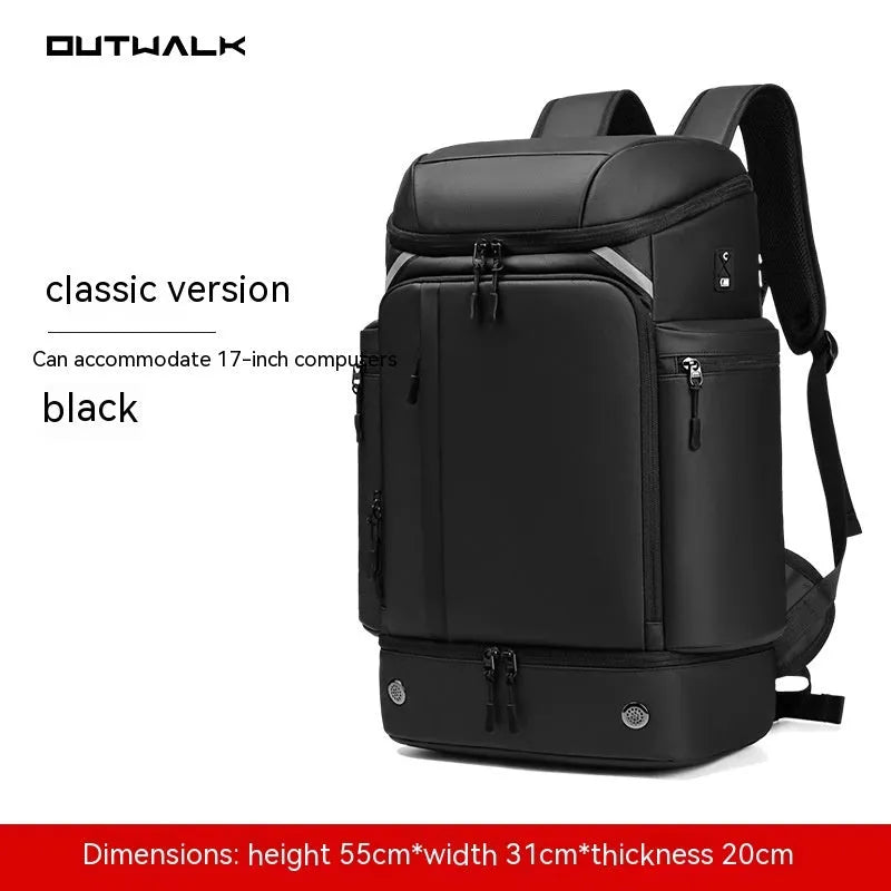 Men's 21 inch large capacity outdoor waterproof backpack in Oxford cloth with curved shoulder straps, solid colour design