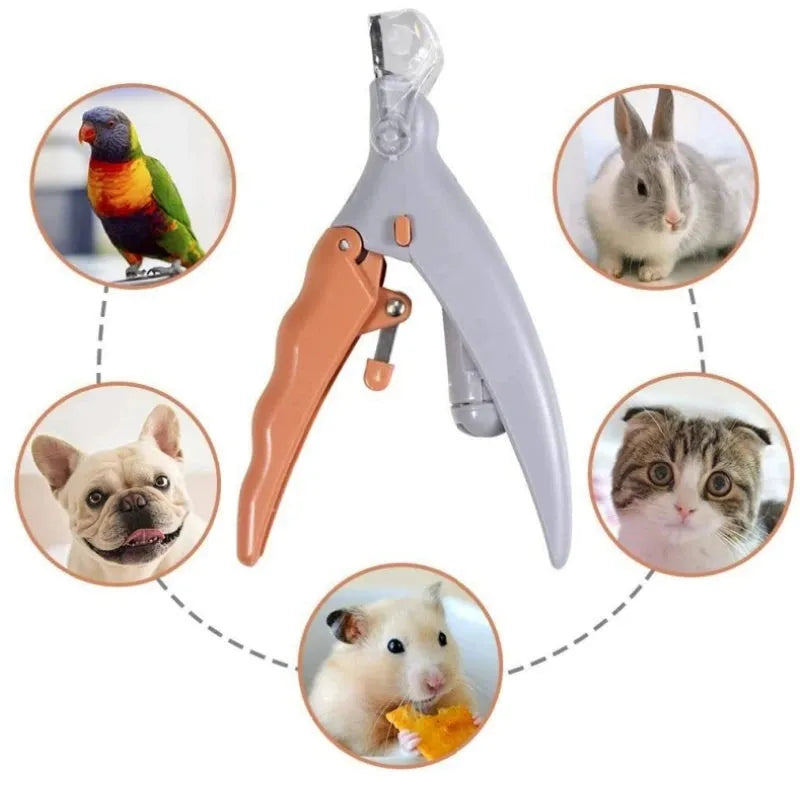 Yellow pet nail clipper with LED light and magnifying lens for dogs and cats
