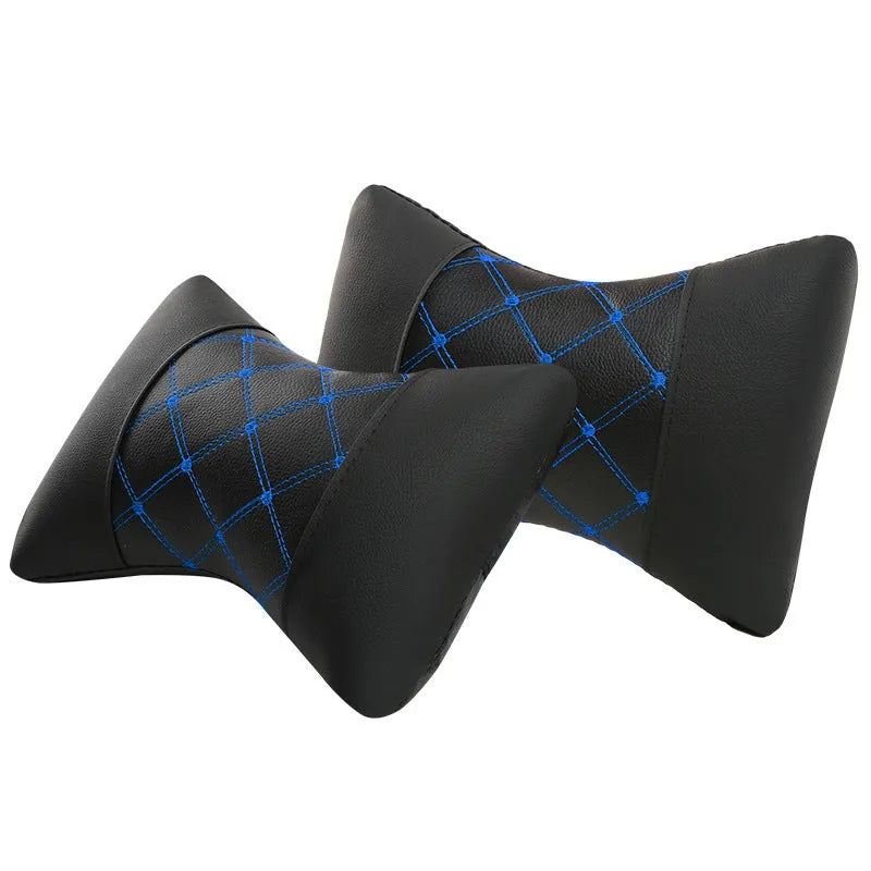 Artificial leather quilted car headrest cushion pair with elastic cotton filling for neck support