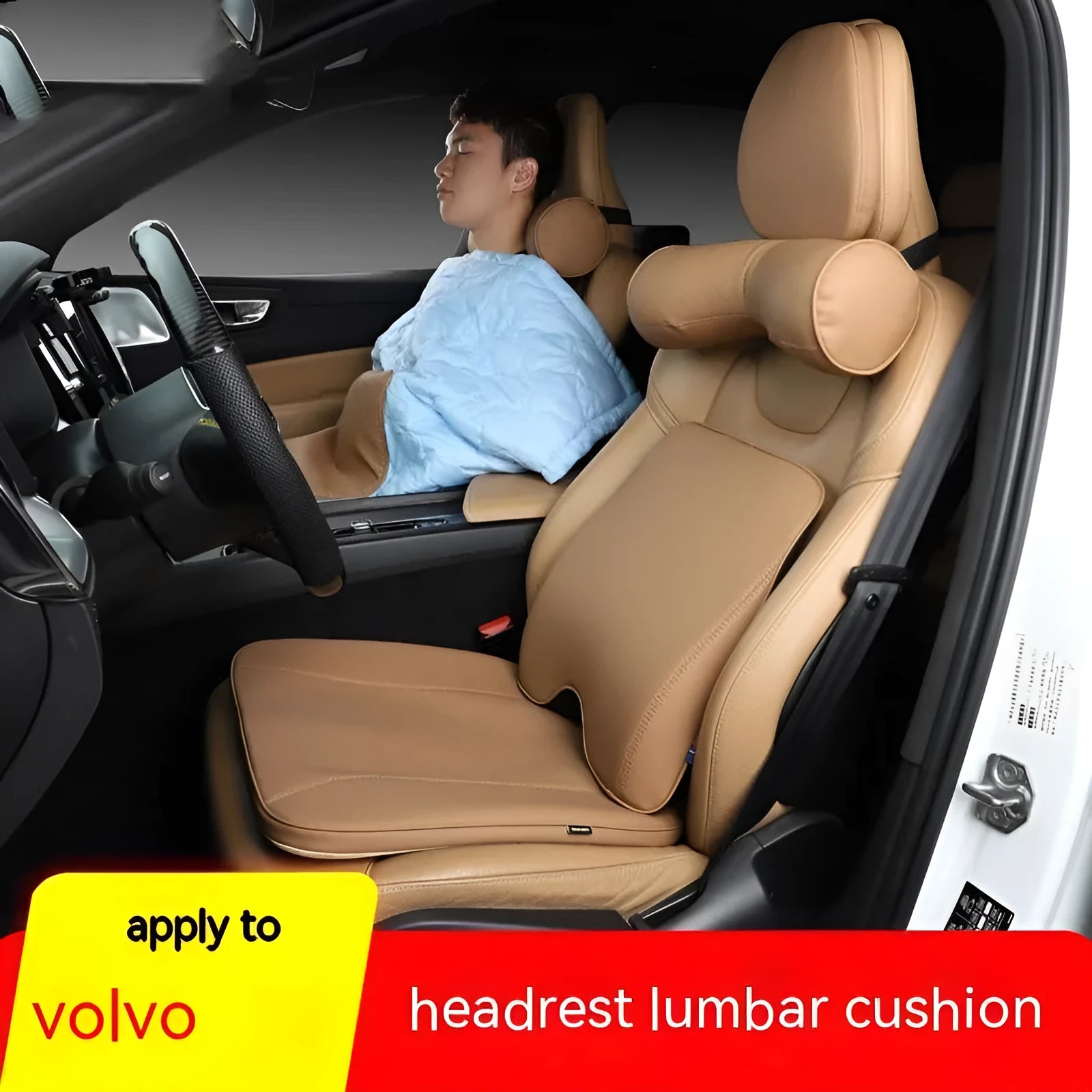 Volvo headrest neck pillow lumbar support cushion set in minimalist design with synthetic fibre filler