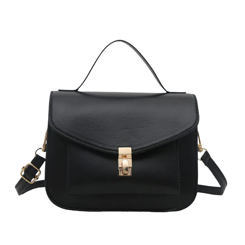 Horizontal square PU leather messenger bag in black colour with document organiser