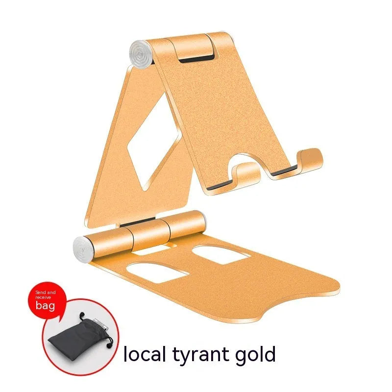 Aluminium alloy folding mobile desktop stand in metallic finish on a desk