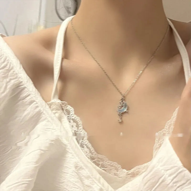 Moon Splash Star River copper necklace for women with blue or white colour star pendant and tassel detail on adjustable chain