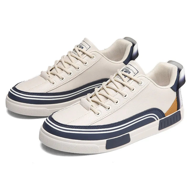 Men's white and green canvas casual shoes with mesh ventilation panels and round toe flat heel design