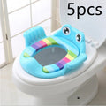 Pink baby toilet seat with adjustable non-slip pads for toddlers aged 1-6 years on a toilet bowl