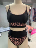 Women's high waist split bikini swimsuit in white or leopard print colour options