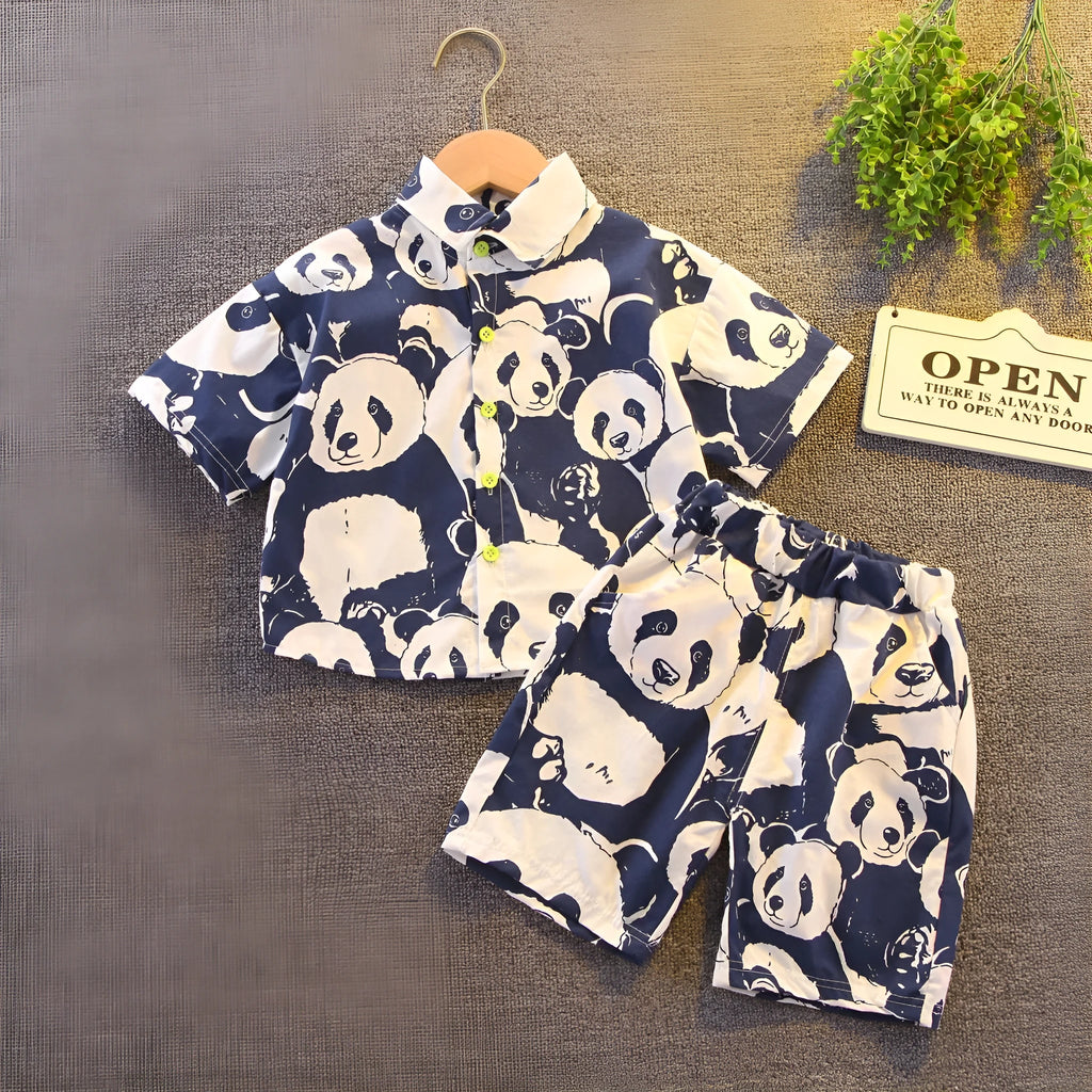Boys summer cotton suit Korean style top and shorts in black and dark blue for ages 3-8