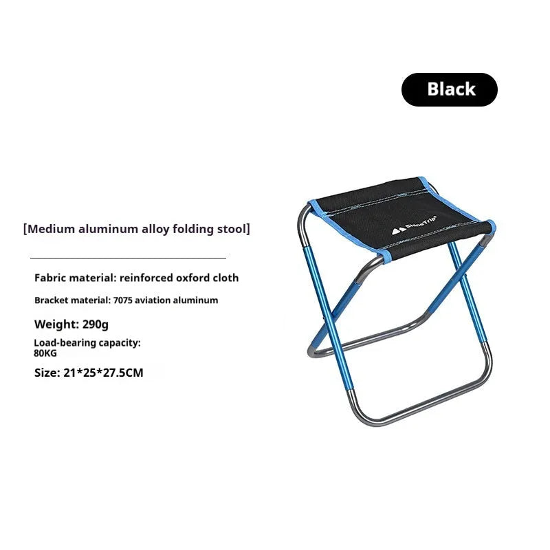 Black aluminium alloy folding camping stool with national style pattern