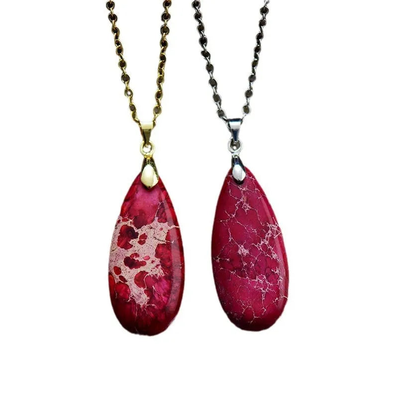 Emperor Stone jade pendant necklace with 18K gold plating, showing heart-shaped design in red silver finish.