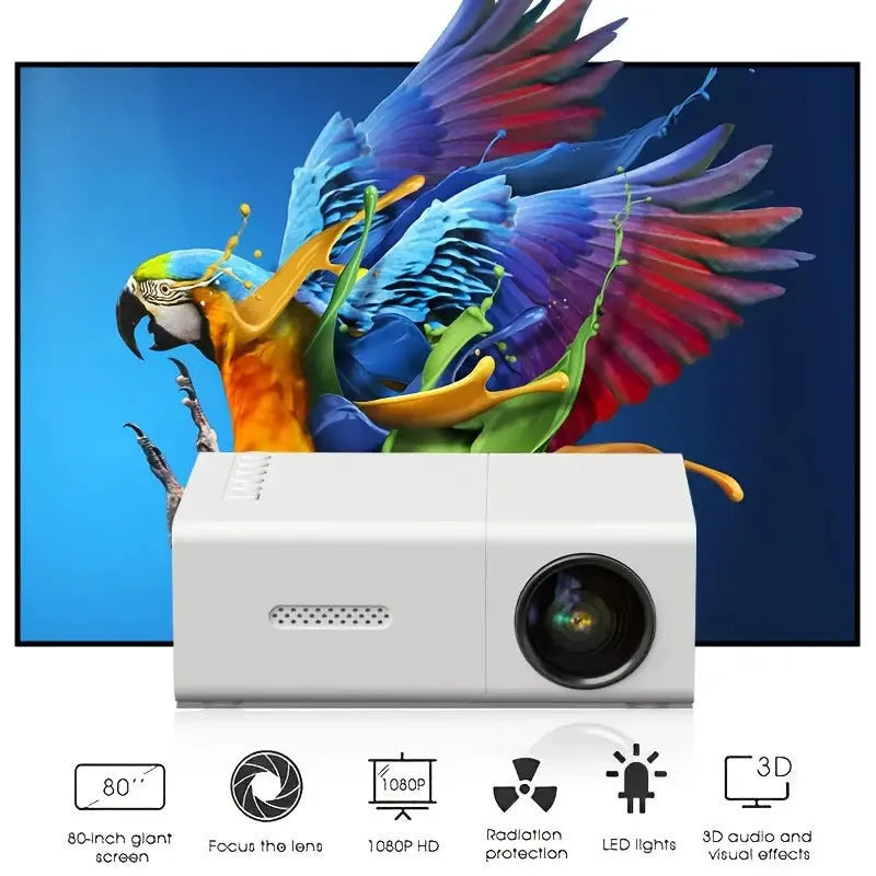 M100 mini LED projector in black or white with remote control and 100-inch projection capability