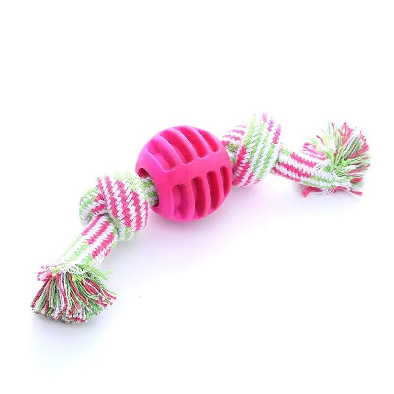Cotton rope double knot ball dog toy in five colours for chewing and teeth cleaning