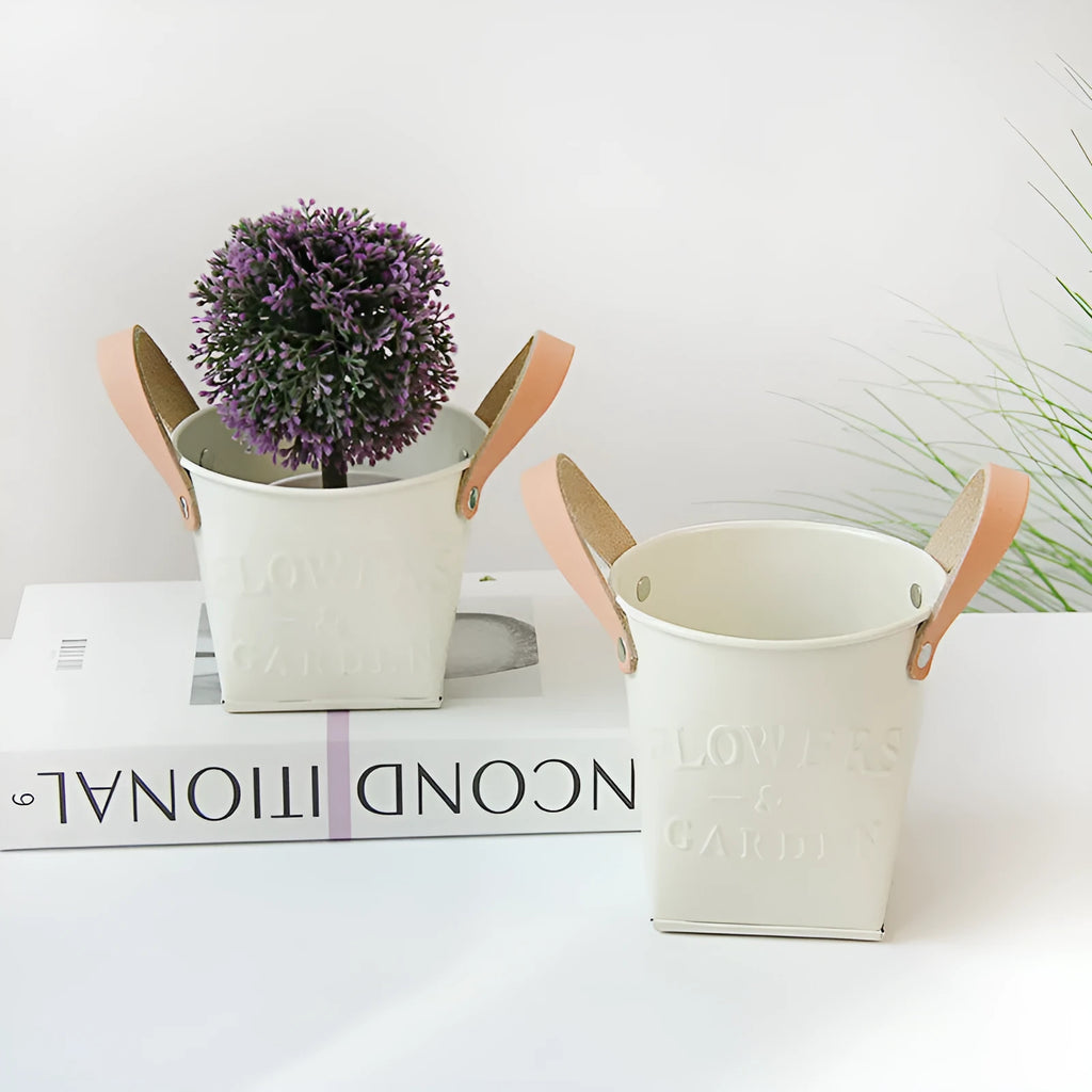 Iron flower pot in American style with letter metal design, desktop size options available