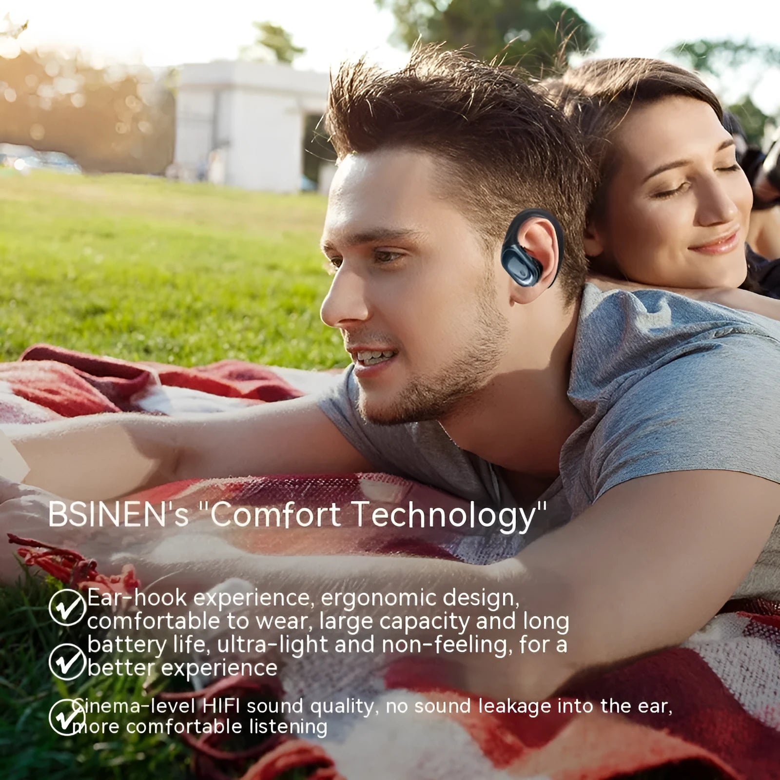 Wireless ear hook headphones with digital display charging case in black colour, noise reduction sports earbuds