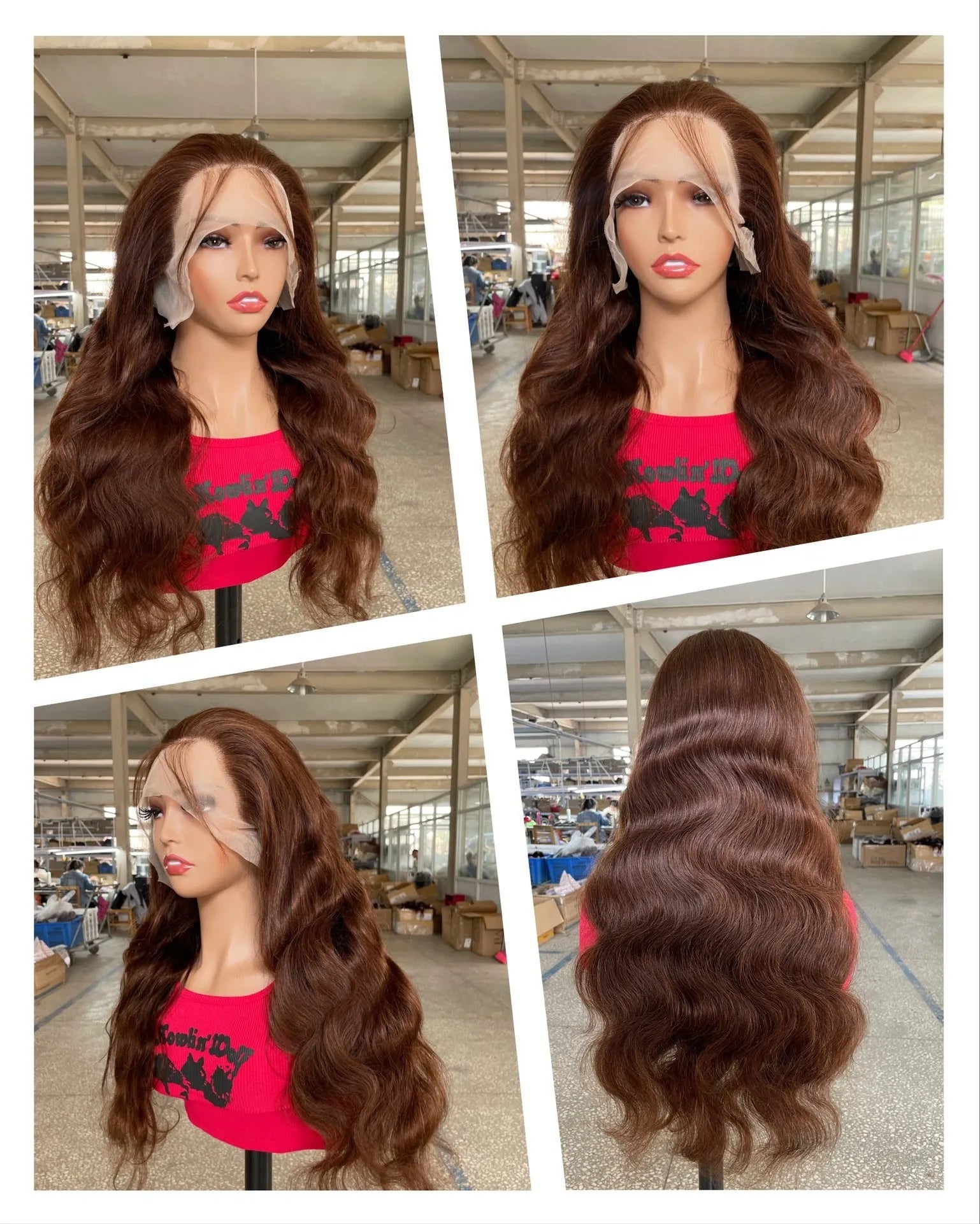 Real human hair straight wig on mannequin head, available in lengths 10 to 30 inches