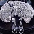 Gold rhinestone leaf handmade hair band with pearl and flower decorations for women