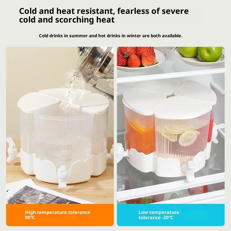 Rotating refrigerator with faucet and four compartments in modern simplicity glacier pattern