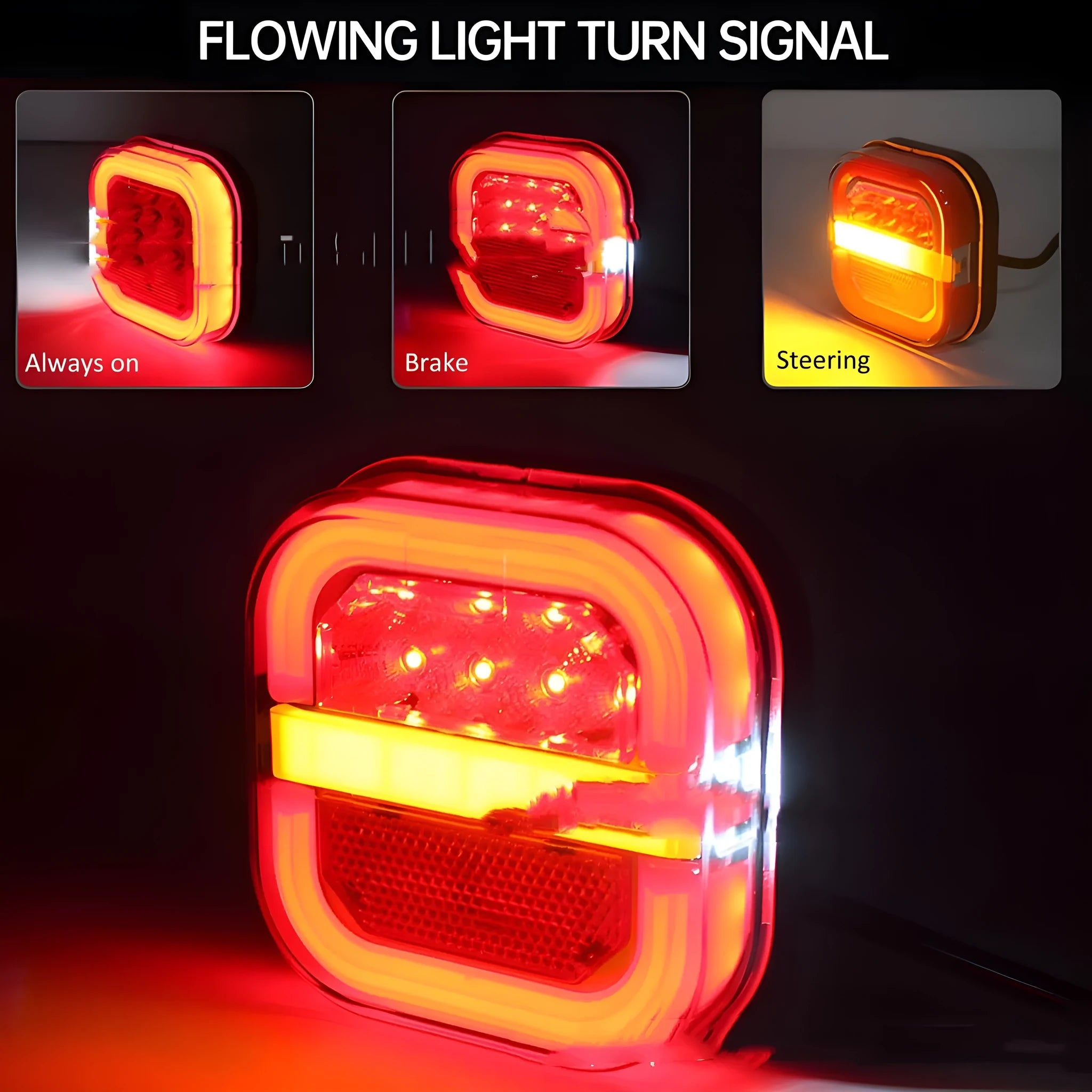 Square LED trailer taillight pair wired light guide option for 12V24V vehicles
