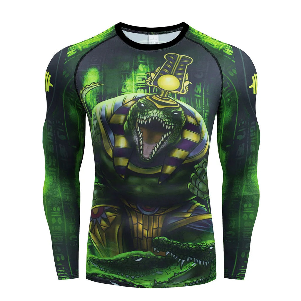 Man wearing a slim-fit, long sleeve printed sports suit for running or fitness training.