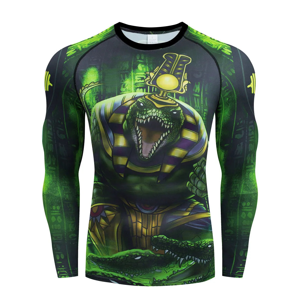Man wearing a slim-fit, long sleeve printed sports suit for running or fitness training.