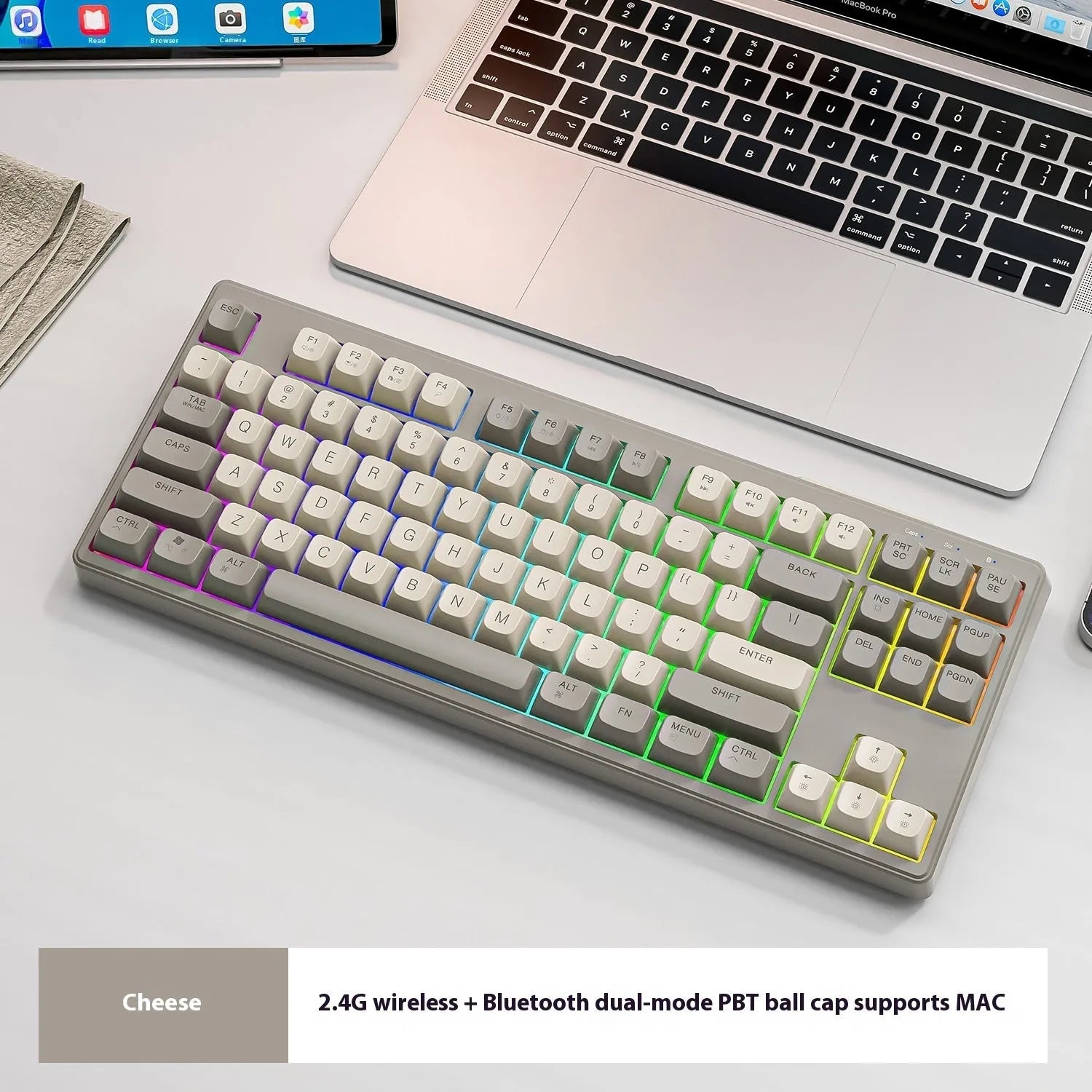 Wireless Bluetooth dual-mode keyboard in blueberry colour with compact 38 cm width design