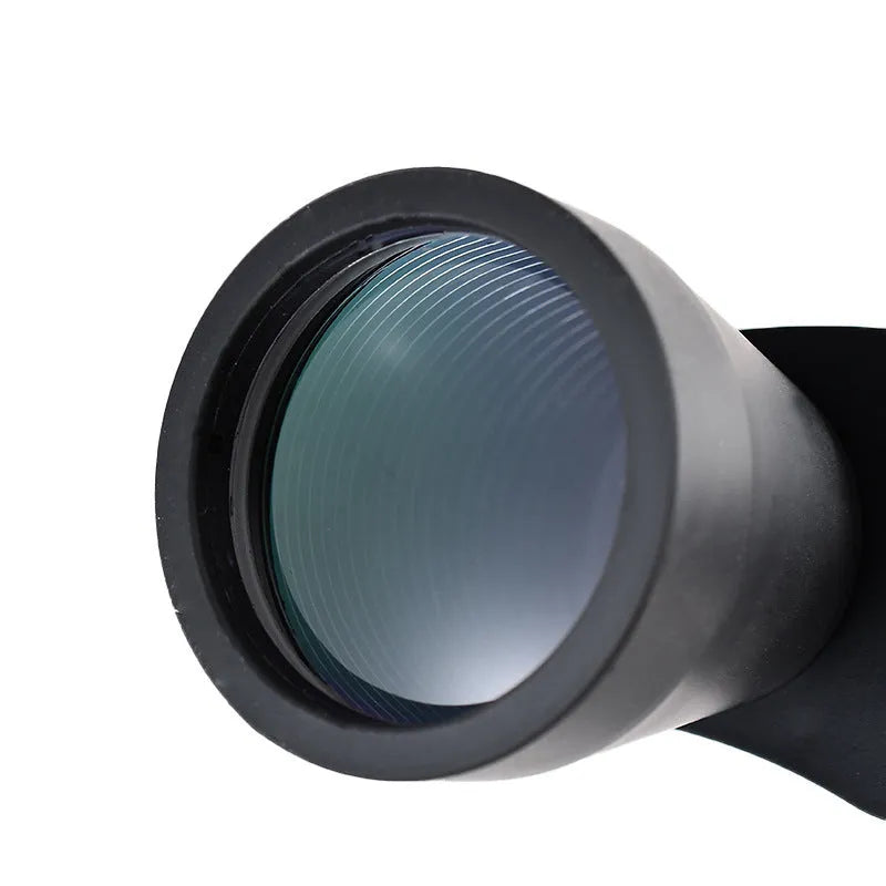 High power binocular telescope with large lenses shown on a dark background, set to 20-120x magnification.